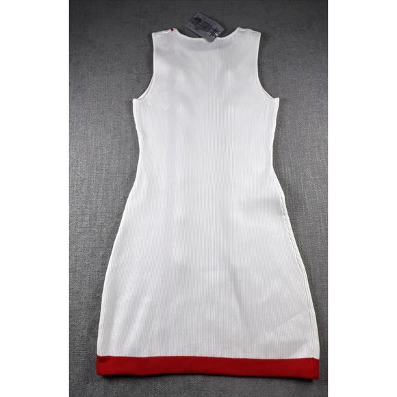 Oyrosy Sleeveless Ribbed Sweater Dress Womens SZ MED White Red W/Black Buttons - Picture 7 of 13